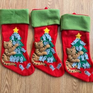 Holiday Cat Stocking with Tree and Fish Design - Set of 3
